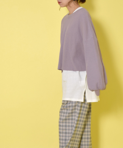 w closet(ダブルクローゼット)の「ワッフルワイドクロップドプルオーバー(Tシャツ/カットソー・レディース・アイボリー/ラベンダー/グリーン系その他・FREE)」の19枚目の写真