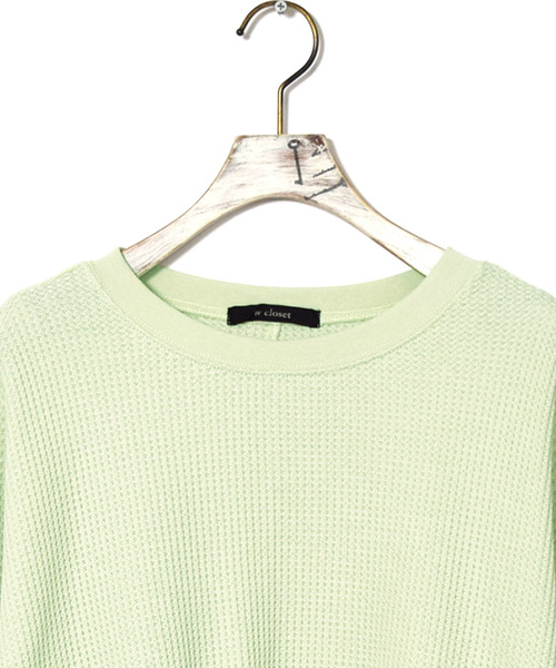 w closet(ダブルクローゼット)の「ワッフルワイドクロップドプルオーバー(Tシャツ/カットソー・レディース・アイボリー/ラベンダー/グリーン系その他・FREE)」の9枚目の写真