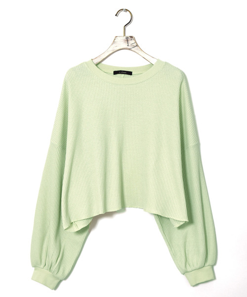 w closet(ダブルクローゼット)の「ワッフルワイドクロップドプルオーバー(Tシャツ/カットソー・レディース・アイボリー/ラベンダー/グリーン系その他・FREE)」の20枚目の写真