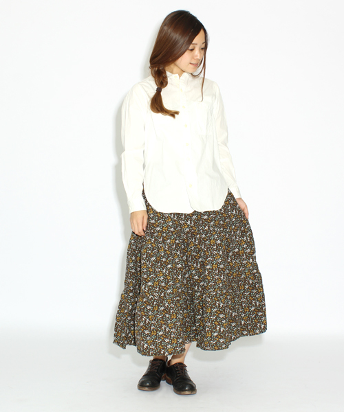 BEAMS BOY(ビームスボーイ)の「□BEAMS BOY / プリント ネル ティアード スカート**(スカート・レディース・ブラック/ベージュ/ブラウン/ダークブラウン/グリーン/インディゴブルー/ネイビー・ONE SIZE)」の1枚目の写真