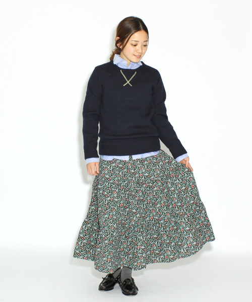 BEAMS BOY(ビームスボーイ)の「□BEAMS BOY / プリント ネル ティアード スカート**(スカート・レディース・ブラック/ベージュ/ブラウン/ダークブラウン/グリーン/インディゴブルー/ネイビー・ONE SIZE)」の7枚目の写真