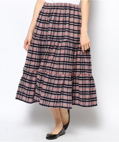 BEAMS BOY(ビームスボーイ)の「□BEAMS BOY / プリント ネル ティアード スカート**(スカート・レディース・ブラック/ベージュ/ブラウン/ダークブラウン/グリーン/インディゴブルー/ネイビー・ONE SIZE)」の6枚目の写真