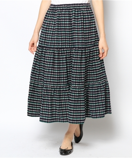 BEAMS BOY(ビームスボーイ)の「□BEAMS BOY / プリント ネル ティアード スカート**(スカート・レディース・ブラック/ベージュ/ブラウン/ダークブラウン/グリーン/インディゴブルー/ネイビー・ONE SIZE)」の5枚目の写真