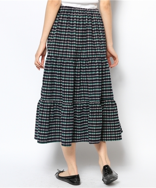 BEAMS BOY(ビームスボーイ)の「□BEAMS BOY / プリント ネル ティアード スカート**(スカート・レディース・ブラック/ベージュ/ブラウン/ダークブラウン/グリーン/インディゴブルー/ネイビー・ONE SIZE)」の9枚目の写真