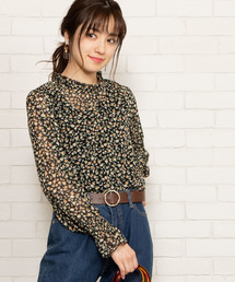 WEGO/スタンドフリルネックブラウス