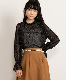 WEGO/スタンドフリルネックブラウス