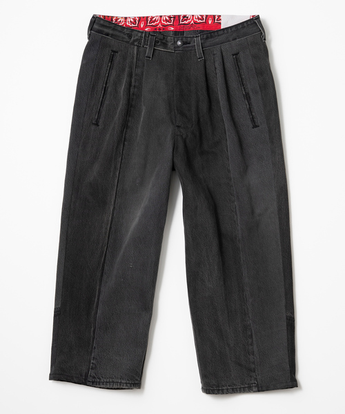 SEVESKIG（セヴシグ）の「SEVESKIG セヴシグ / VINTAGE UPSYCLE  PANTS ヴィンテージ アップサイクル パンツ リメイクデニム / PT-SV-KA-1003（デニムパンツ・メンズ・ブラック/インディゴブルー・SMALL/MEDIUM/LARGE/X-LARGE）」の3枚目の写真