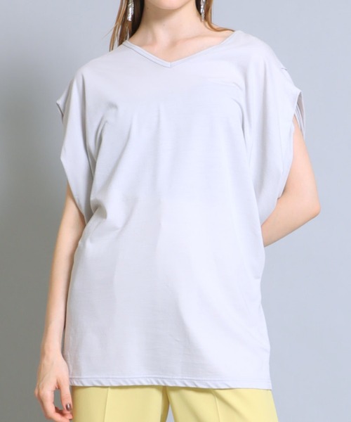 M/M ATTACHMENT(エムエムアタッチメント)の「【MM ATTACHIENT】C/Nドライ鹿の子 タックTee(Tシャツ/カットソー・レディース・ライトグレー/ブラック・1)」の1枚目の写真