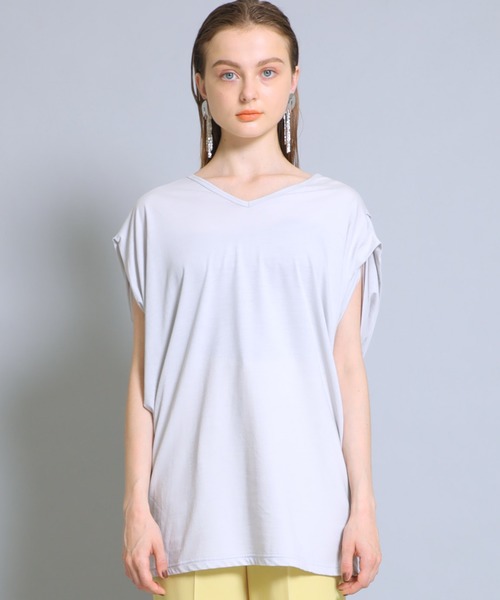 M/M ATTACHMENT(エムエムアタッチメント)の「【MM ATTACHIENT】C/Nドライ鹿の子 タックTee(Tシャツ/カットソー・レディース・ライトグレー/ブラック・1)」の4枚目の写真