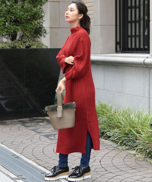 ハイネックサイドスリット ニットワンピース ニット セーター Laf Dblf Ulysses ユリシス のファッション 流行販売