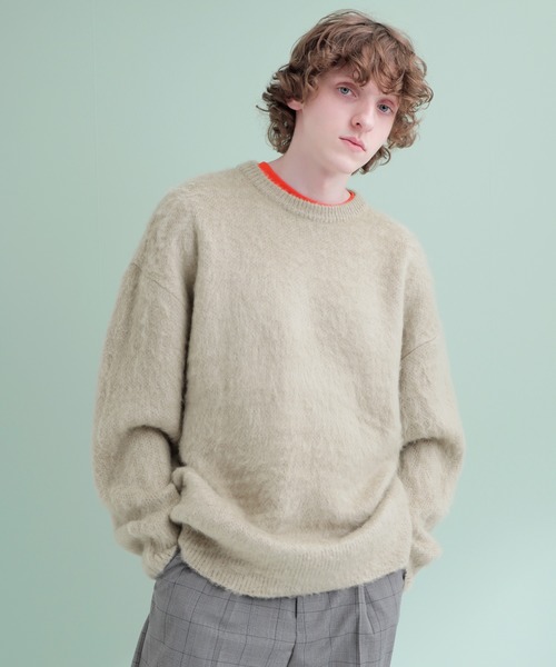 EMMA CLOTHES(エマクローズ)の「オーバーサイズモヘアーライクニット(ニット/セーター・メンズ・ブラック/ベージュ/グリーン・FREE)」の12枚目の写真