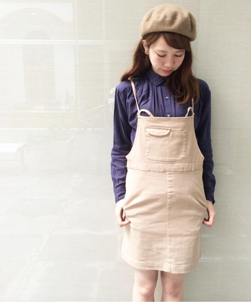 Kastane(カスタネ)の「【Kastane】デニムサロペットスカート(サロペット/オーバーオール・レディース・インディゴブルー/ベージュ/ブラック・FREE)」の2枚目の写真