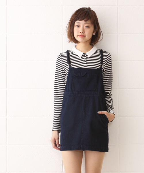 Kastane(カスタネ)の「【Kastane】デニムサロペットスカート(サロペット/オーバーオール・レディース・インディゴブルー/ベージュ/ブラック・FREE)」の3枚目の写真