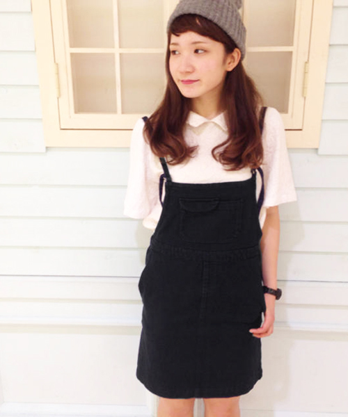 Kastane(カスタネ)の「【Kastane】デニムサロペットスカート(サロペット/オーバーオール・レディース・インディゴブルー/ベージュ/ブラック・FREE)」の1枚目の写真