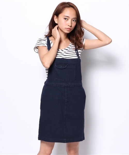 Kastane(カスタネ)の「【Kastane】デニムサロペットスカート(サロペット/オーバーオール・レディース・インディゴブルー/ベージュ/ブラック・FREE)」の4枚目の写真