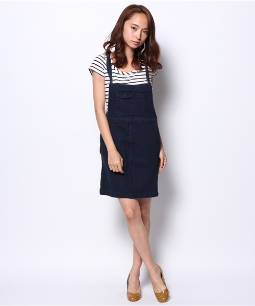 Kastane(カスタネ)の「【Kastane】デニムサロペットスカート(サロペット/オーバーオール・レディース・インディゴブルー/ベージュ/ブラック・FREE)」の5枚目の写真