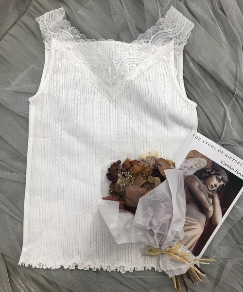 PairPair(ペアペア)の「レース付きインナータンク(タンクトップ・レディース・ブラック/オフホワイト/モカ・FREE)」の1枚目の写真