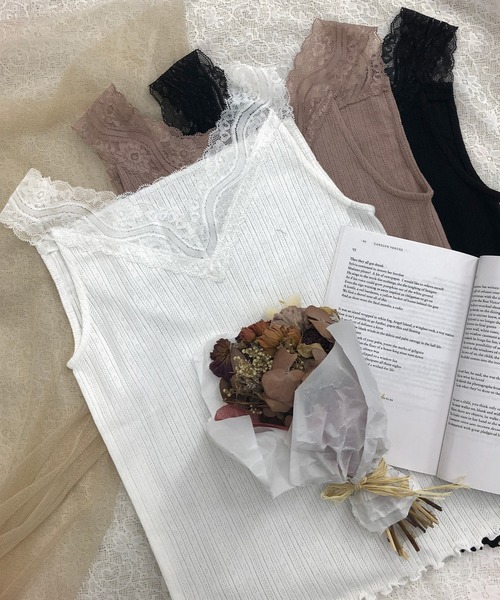 PairPair(ペアペア)の「レース付きインナータンク(タンクトップ・レディース・ブラック/オフホワイト/モカ・FREE)」の7枚目の写真