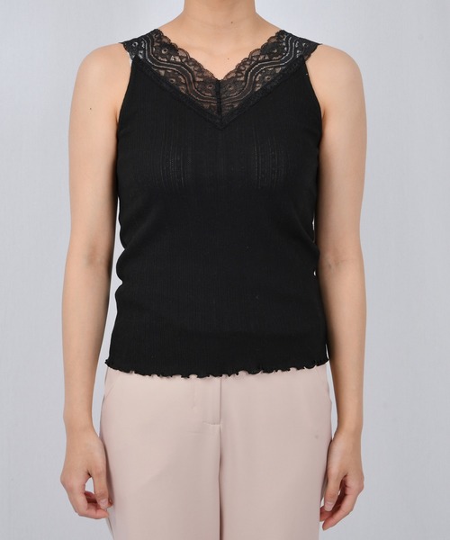 PairPair(ペアペア)の「レース付きインナータンク(タンクトップ・レディース・ブラック/オフホワイト/モカ・FREE)」の9枚目の写真