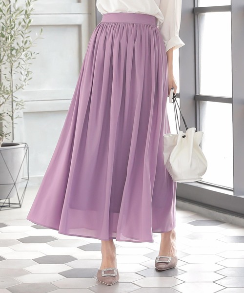 KOBE LETTUCE（コウベレタス）の「ウエストギャザーシフォンマキシスカート（スカート・レディース・ブラック/ベージュ/サックスブルー/ラベンダー/ベージュ系その他/オレンジ系その他・FREE）」の6枚目の写真