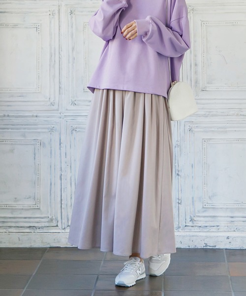 KOBE LETTUCE（コウベレタス）の「ウエストギャザーシフォンマキシスカート（スカート・レディース・ブラック/ベージュ/サックスブルー/ラベンダー/ベージュ系その他/オレンジ系その他・FREE）」の3枚目の写真