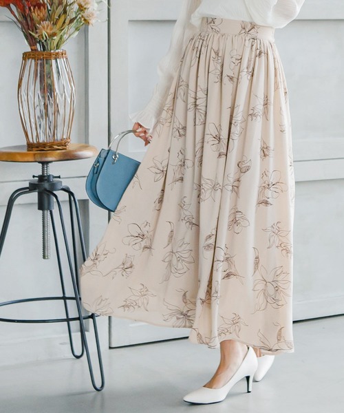 KOBE LETTUCE（コウベレタス）の「ウエストギャザーシフォンマキシスカート（スカート・レディース・ブラック/ベージュ/サックスブルー/ラベンダー/ベージュ系その他/オレンジ系その他・FREE）」の4枚目の写真