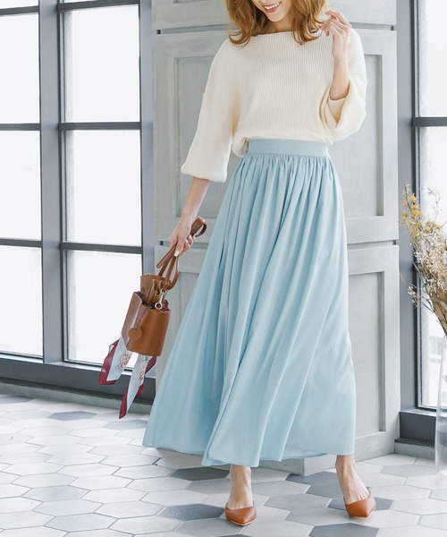 KOBE LETTUCE（コウベレタス）の「ウエストギャザーシフォンマキシスカート（スカート・レディース・ブラック/ベージュ/サックスブルー/ラベンダー/ベージュ系その他/オレンジ系その他・FREE）」の5枚目の写真