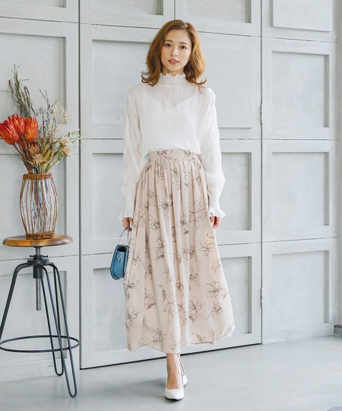 KOBE LETTUCE（コウベレタス）の「ウエストギャザーシフォンマキシスカート（スカート・レディース・ブラック/ベージュ/サックスブルー/ラベンダー/ベージュ系その他/オレンジ系その他・FREE）」の8枚目の写真