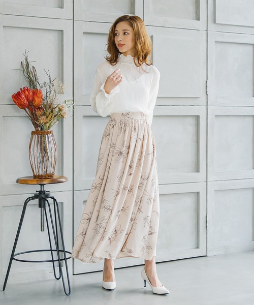 KOBE LETTUCE（コウベレタス）の「ウエストギャザーシフォンマキシスカート（スカート・レディース・ブラック/ベージュ/サックスブルー/ラベンダー/ベージュ系その他/オレンジ系その他・FREE）」の9枚目の写真