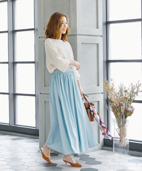 KOBE LETTUCE（コウベレタス）の「ウエストギャザーシフォンマキシスカート（スカート・レディース・ブラック/ベージュ/サックスブルー/ラベンダー/ベージュ系その他/オレンジ系その他・FREE）」の10枚目の写真