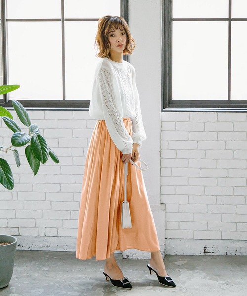 KOBE LETTUCE（コウベレタス）の「ウエストギャザーシフォンマキシスカート（スカート・レディース・ブラック/ベージュ/サックスブルー/ラベンダー/ベージュ系その他/オレンジ系その他・FREE）」の13枚目の写真