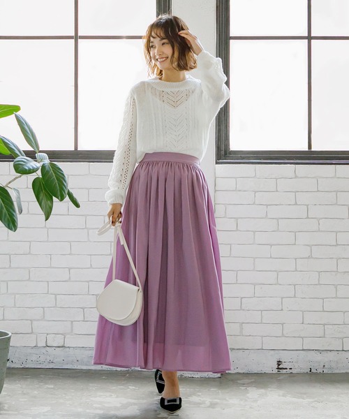 KOBE LETTUCE（コウベレタス）の「ウエストギャザーシフォンマキシスカート（スカート・レディース・ブラック/ベージュ/サックスブルー/ラベンダー/ベージュ系その他/オレンジ系その他・FREE）」の7枚目の写真