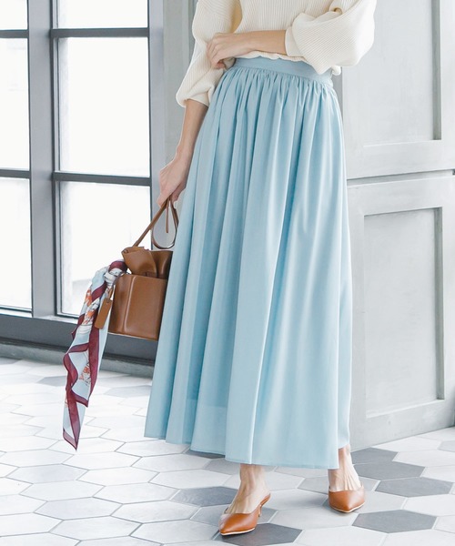 KOBE LETTUCE（コウベレタス）の「ウエストギャザーシフォンマキシスカート（スカート・レディース・ブラック/ベージュ/サックスブルー/ラベンダー/ベージュ系その他/オレンジ系その他・FREE）」の11枚目の写真