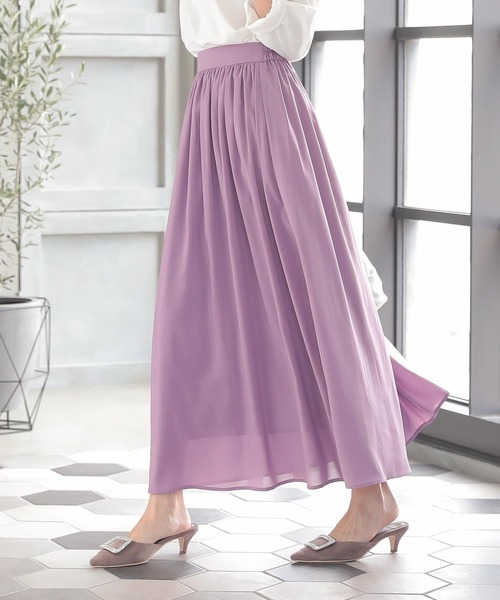 KOBE LETTUCE（コウベレタス）の「ウエストギャザーシフォンマキシスカート（スカート・レディース・ブラック/ベージュ/サックスブルー/ラベンダー/ベージュ系その他/オレンジ系その他・FREE）」の22枚目の写真