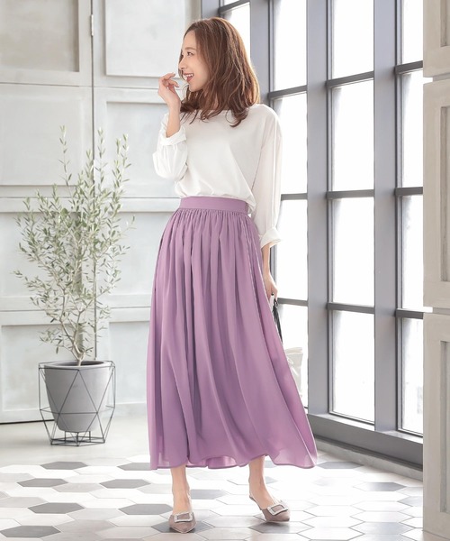 KOBE LETTUCE（コウベレタス）の「ウエストギャザーシフォンマキシスカート（スカート・レディース・ブラック/ベージュ/サックスブルー/ラベンダー/ベージュ系その他/オレンジ系その他・FREE）」の21枚目の写真