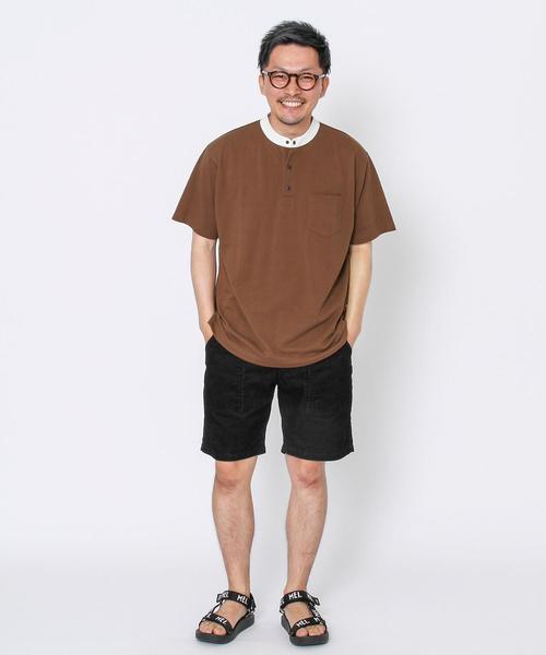 coen（コーエン）の「鹿の子スタンドカラーポロシャツ（ポロシャツ・メンズ・ネイビー/ブラウン・X-LARGE/LARGE/SMALL/MEDIUM）」の4枚目の写真