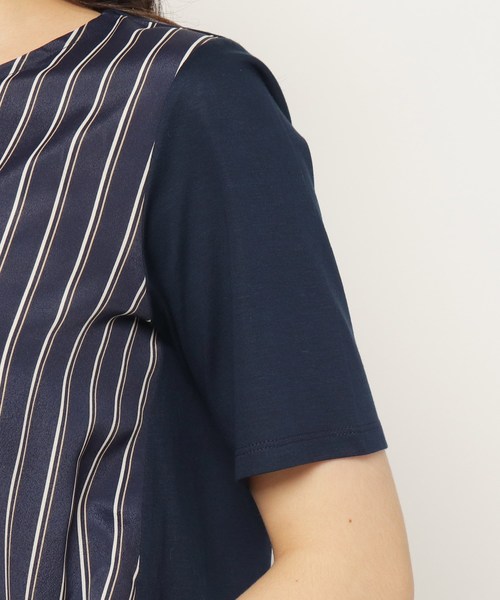 トップスダブルストライプ切り替えプルオーバー Tシャツ カットソー Esche エッシュ のファッション