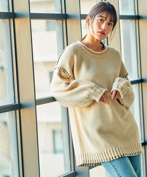 KOBE LETTUCE（コウベレタス）の「ハンドステッチビッグシルエットニットトップス（ニット/セーター・レディース・ベージュ/ブルー系その他/ブラウン/ブラック・FREE）」の3枚目の写真