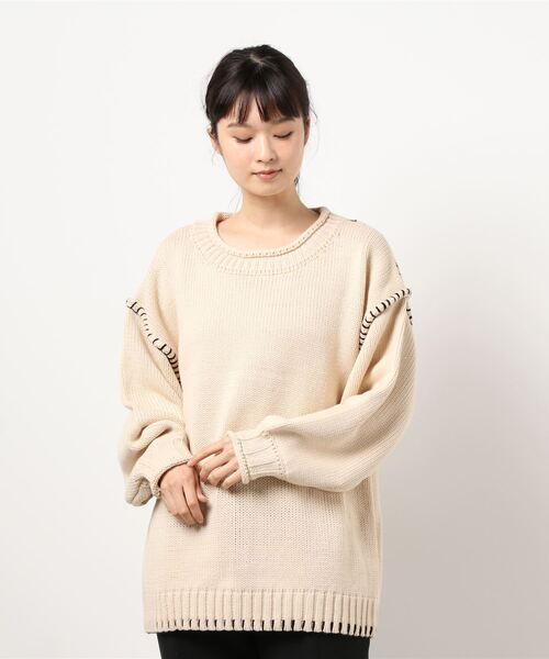 KOBE LETTUCE（コウベレタス）の「ハンドステッチビッグシルエットニットトップス（ニット/セーター・レディース・ベージュ/ブルー系その他/ブラウン/ブラック・FREE）」の16枚目の写真