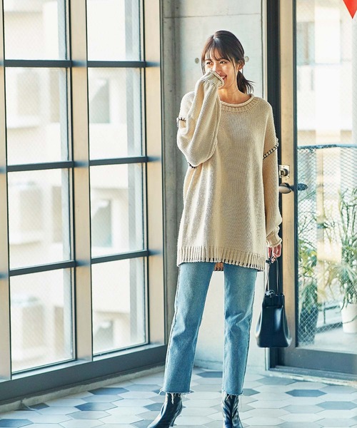 KOBE LETTUCE（コウベレタス）の「ハンドステッチビッグシルエットニットトップス（ニット/セーター・レディース・ベージュ/ブルー系その他/ブラウン/ブラック・FREE）」の5枚目の写真