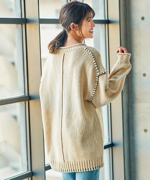 KOBE LETTUCE（コウベレタス）の「ハンドステッチビッグシルエットニットトップス（ニット/セーター・レディース・ベージュ/ブルー系その他/ブラウン/ブラック・FREE）」の7枚目の写真