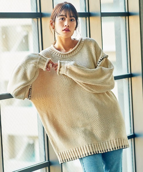 KOBE LETTUCE（コウベレタス）の「ハンドステッチビッグシルエットニットトップス（ニット/セーター・レディース・ベージュ/ブルー系その他/ブラウン/ブラック・FREE）」の8枚目の写真