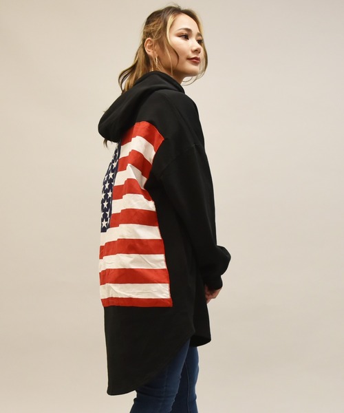 LEAD（リード）の「バンダナremakeBIG SWEAT チュニックPK（パーカー・レディース・ライトアッシュグレー/ミント/ピンク系その他2/ピンク系その他3/イエロー系その他2/パープル系その他2/ブラック/イエロー系その他・FREE）」の2枚目の写真