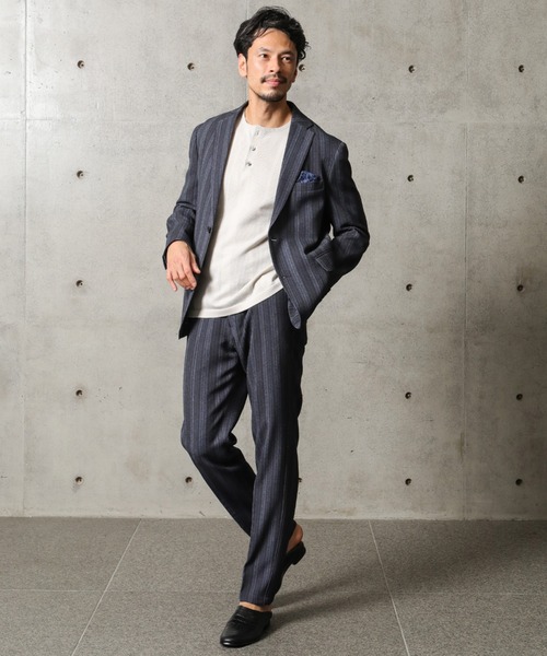 MEN'S BIGI（メンズビギ）の「アムンゼンマルチストライププリント パンツ（スラックス・メンズ・ネイビー/ブラウン・01/02/03/04）」の6枚目の写真