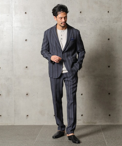 MEN'S BIGI（メンズビギ）の「アムンゼンマルチストライププリント パンツ（スラックス・メンズ・ネイビー/ブラウン・01/02/03/04）」の21枚目の写真