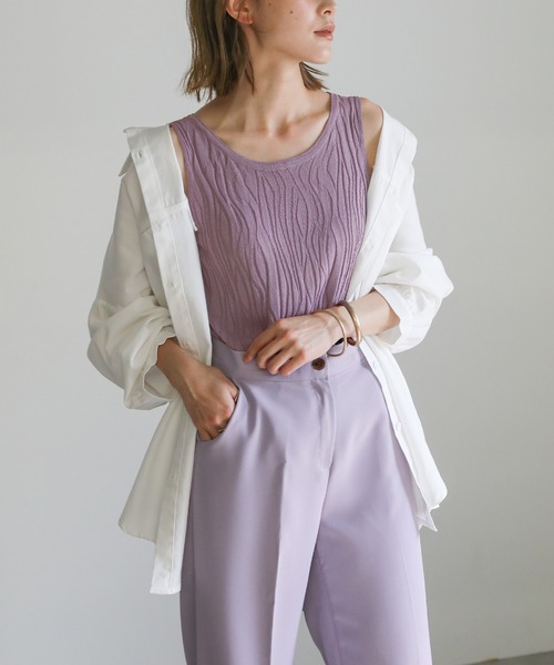 select MOCA（セレクトモカ）の「2021 SS ウェーブデザインタンクトップ（タンクトップ・レディース・サックスブルー/ホワイト/ライトオリーブ/ラベンダー・FREE）」の4枚目の写真