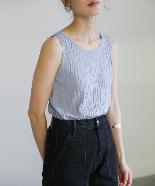 select MOCA（セレクトモカ）の「2021 SS ウェーブデザインタンクトップ（タンクトップ・レディース・サックスブルー/ホワイト/ライトオリーブ/ラベンダー・FREE）」の19枚目の写真