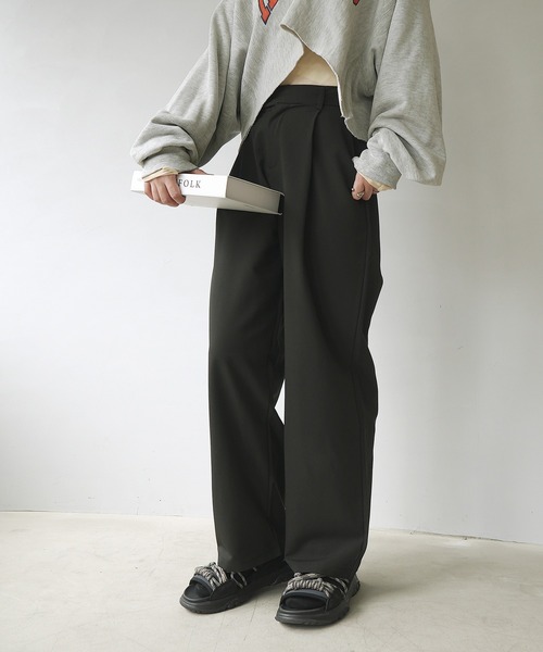 c.u.l（シーユーエル）の「【c.u.l:w】ハイウエストパンツ ワイドカラースラックス culw45（スラックス・レディース・グレー/ベージュ/ブラック・M/L）」の4枚目の写真