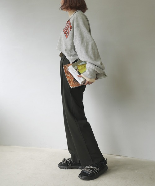 c.u.l（シーユーエル）の「【c.u.l:w】ハイウエストパンツ ワイドカラースラックス culw45（スラックス・レディース・グレー/ベージュ/ブラック・M/L）」の5枚目の写真