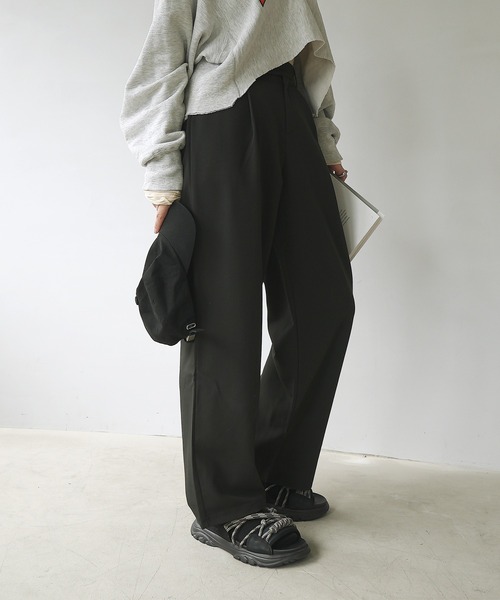 c.u.l（シーユーエル）の「【c.u.l:w】ハイウエストパンツ ワイドカラースラックス culw45（スラックス・レディース・グレー/ベージュ/ブラック・M/L）」の6枚目の写真